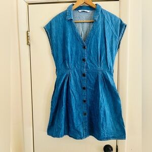Zara Western Cowgirl Denim Utility Scandinavian minimalist Mini Dress L